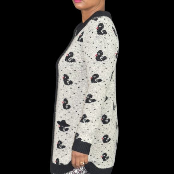 Shadow Rubber Duck Print Sweater Grey Knit Intarsia Block Whimsical Retro Small - Picture 6 of 16
